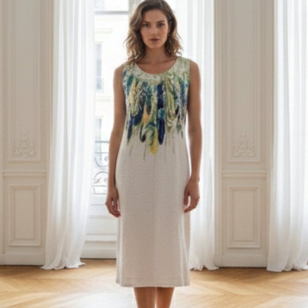 Ashley Stewart White Sequin Feather Midi Dress Plus Size 14/16 Party Cocktail